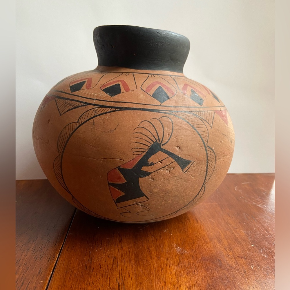 Vintage Kokopelli Clay Geometric Pattern Vase